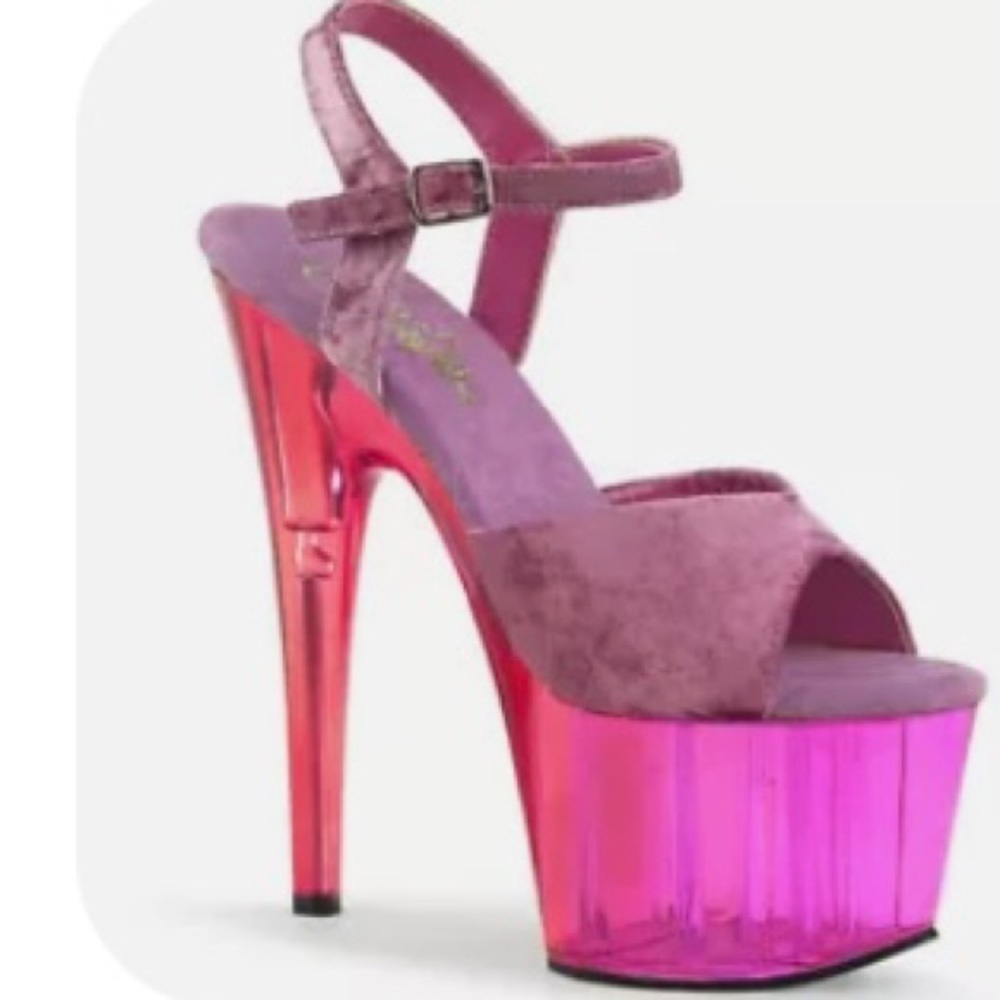 7” Red Velvet Clear Platform Pinup Stripper Heels Striptease Size 8
